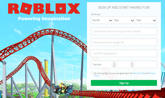 Signup on Roblox website