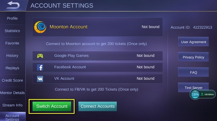 account settings switch