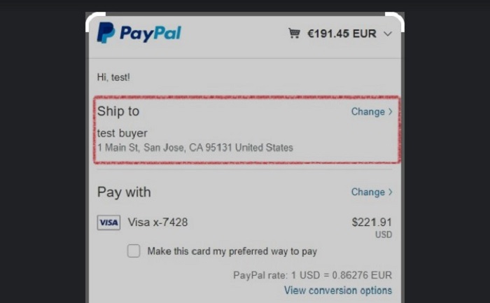 ship to this address paypal label
