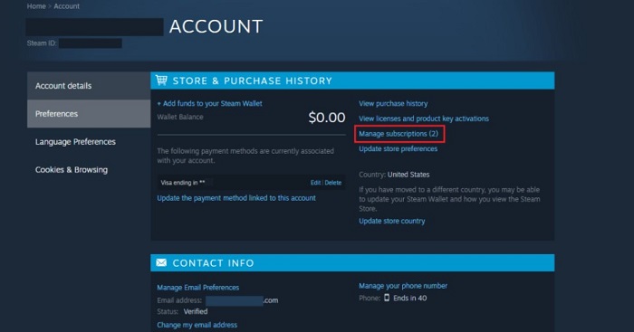 steam manage subscriptions