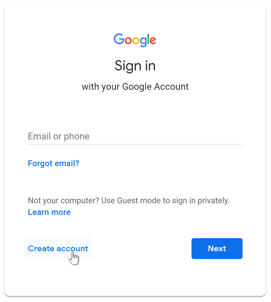 create a new account in gmail