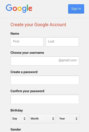 pick username and password for gmail account