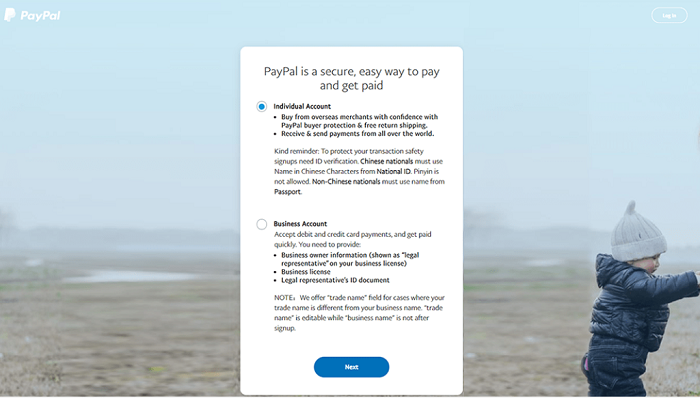 select account type paypal
