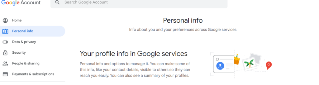 personal info tab in gmail