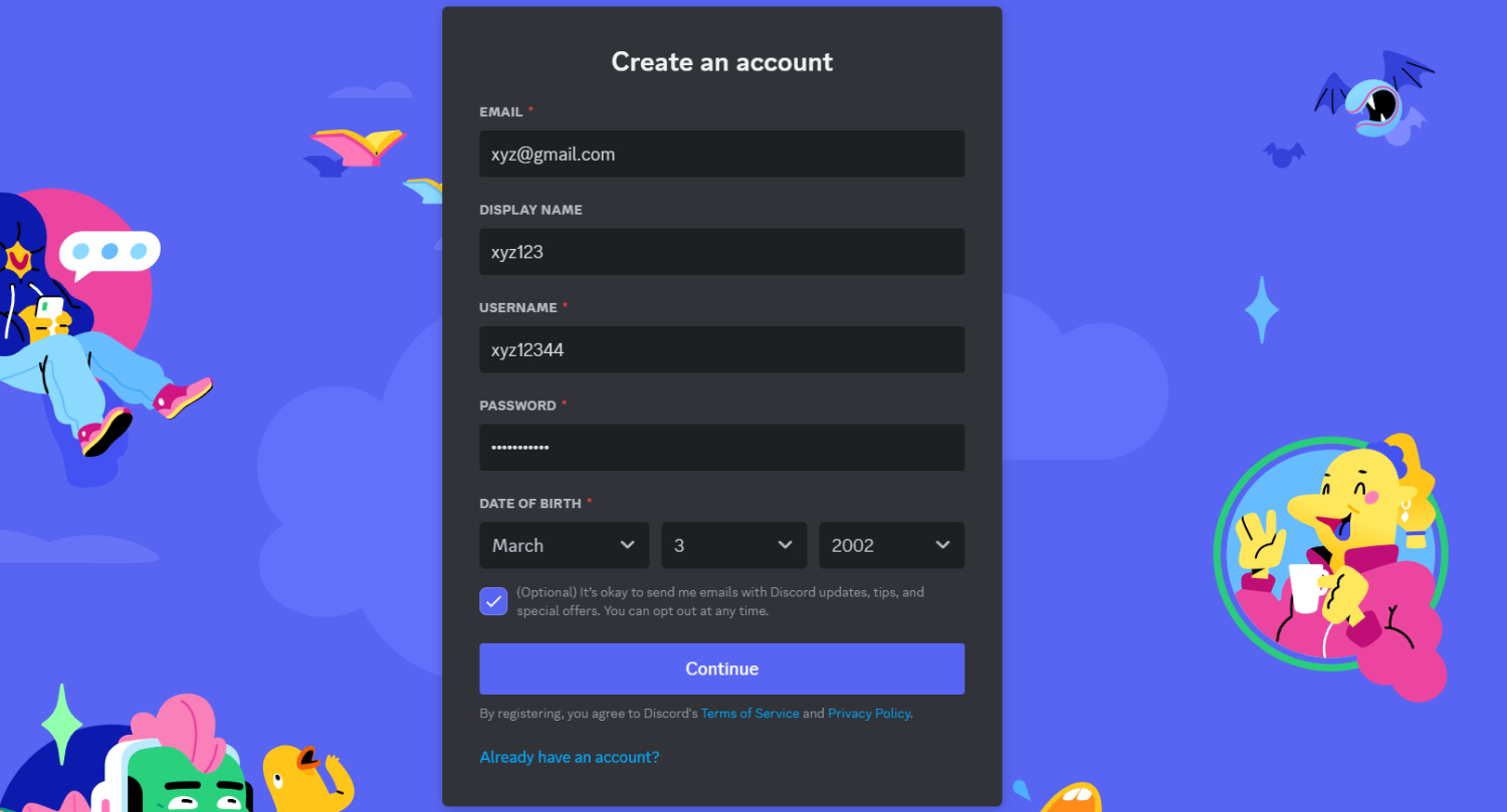 discord register page