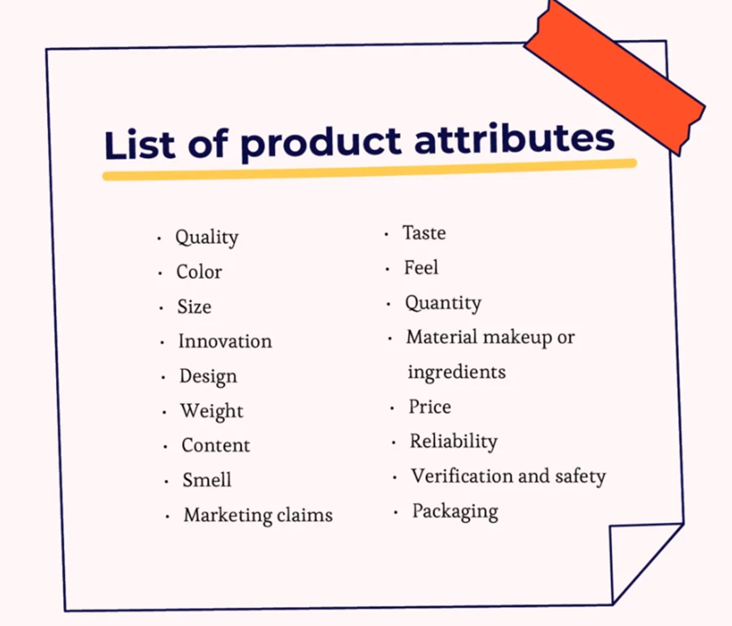 different product attributes