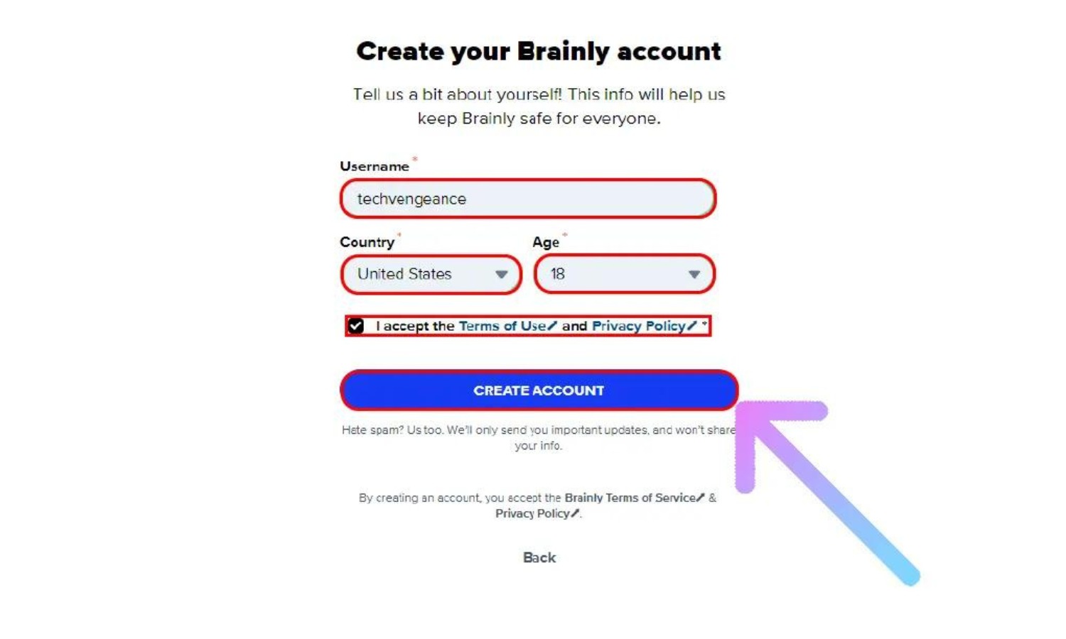 brainly account creation